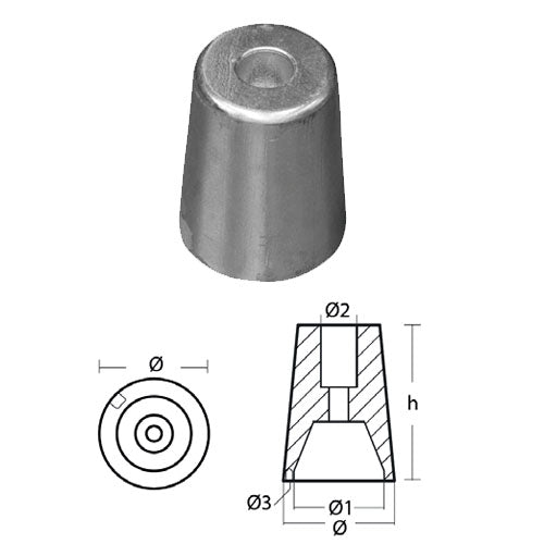 Anodo Ricambio Ogiva per Ferretti Asse 40 - Con Foro Guida - Ø 74